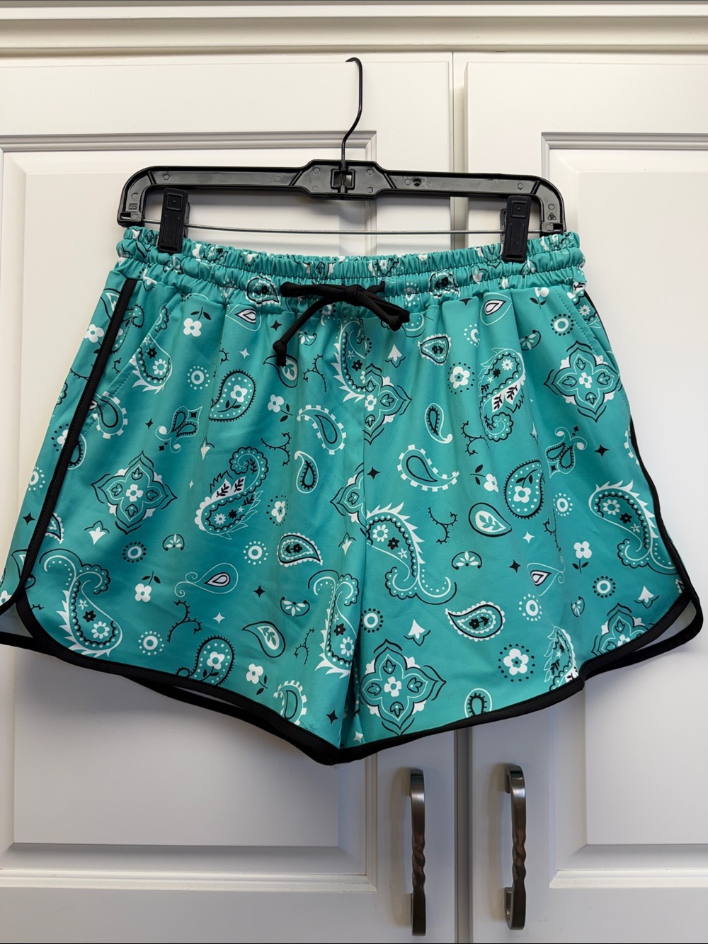 Women’s Turquoise Paisley Athletic Shorts with Drawstring